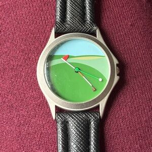 Vintage Unisex Golf Theme Watch Leather Band Colorful Whimsical New Battery